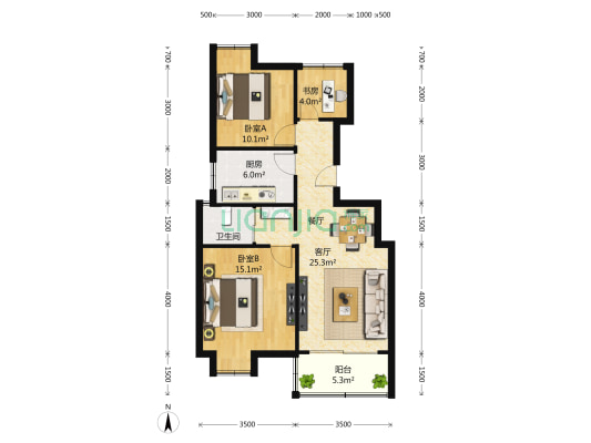 旭辉玫瑰湾 3室2厅1卫 88平方