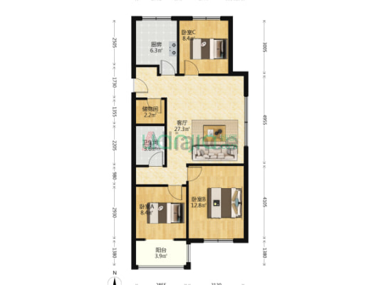 大社区  户型通透   采光好  三居室-户型图