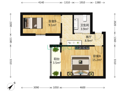 靖宇中路70号 2室1厅1卫 67平方