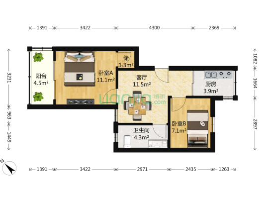 工行新寓 2室1厅1卫 55平方