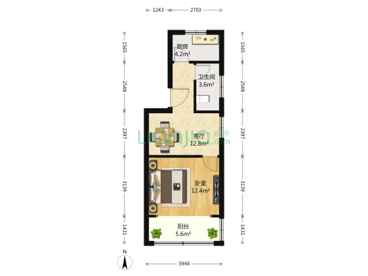 宁栖园 1室1厅1卫 47平方