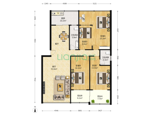 七里山路26号 4室1厅2卫 190平方