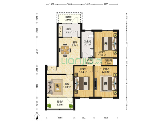 金轮第一城 3室2厅1卫 94平方