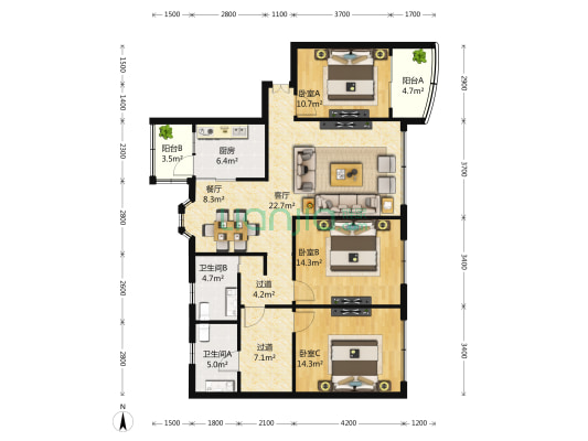 风荷云墅(公寓) 3室2厅2卫 142平方
