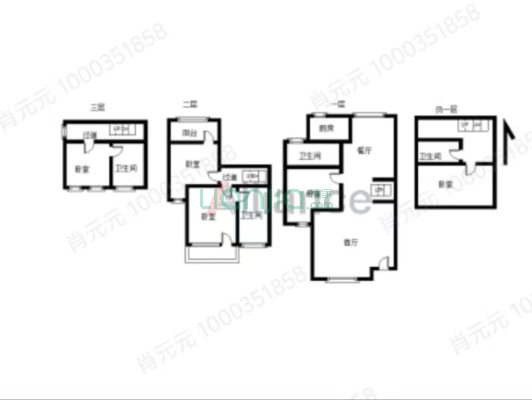 爱伦堡，满二，毛坯房，地上三层，地下一层，联排别墅-户型图