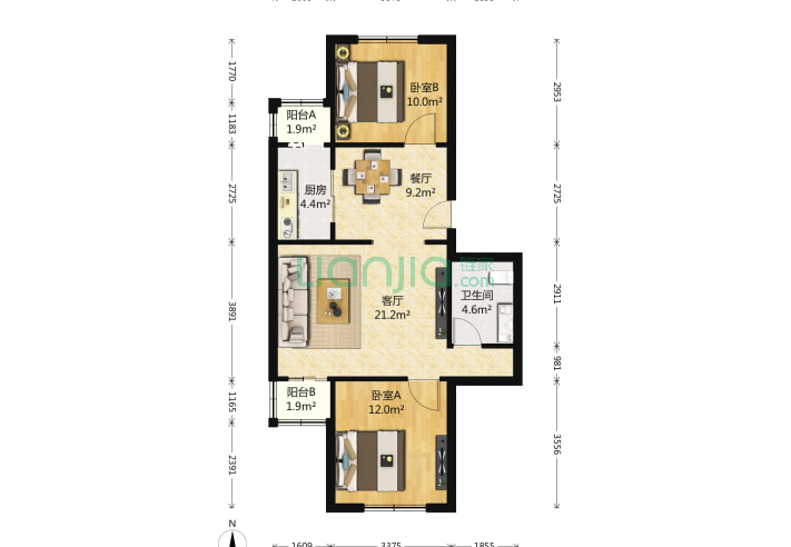 龙兴园北区 2室2厅1卫 85㎡ 户型