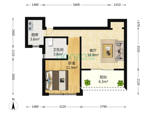 远香舫嘉苑 1室1厅1卫 61平方