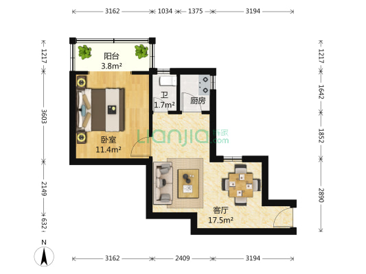 民康大厦 1室1厅1卫 57平方