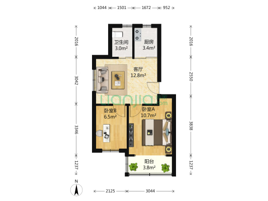 现代花园 2室1厅1卫 57平方