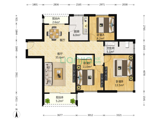 太湖国际二街区星辉塞纳 3室1厅1卫 121平方