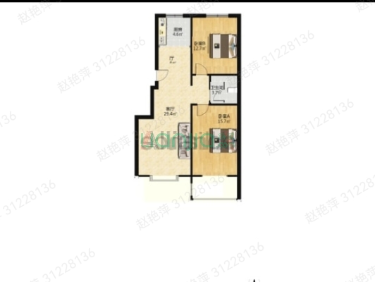 天保青花府 3室2厅 南 北-户型图