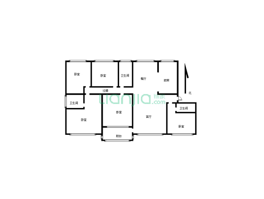 房子是新小区洋房五室两厅三位毛坯，户型方正公摊面积-户型图