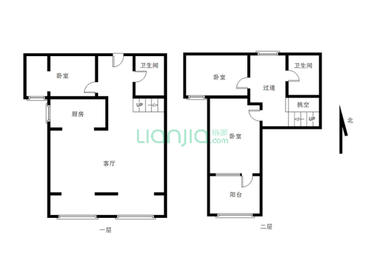 跃层有露天阳台，采光充足，视野宽阔，交通便利。-户型图