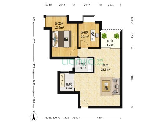 环岛丽园 2室1厅1卫 72平方