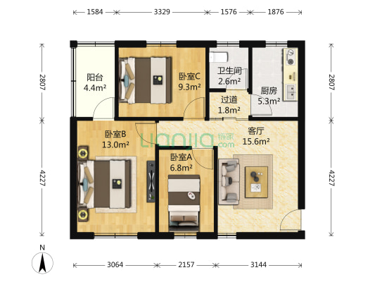 义民新村35号 3室1厅1卫 73平方