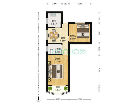 共和新路4605弄 2室1厅1卫 61平方