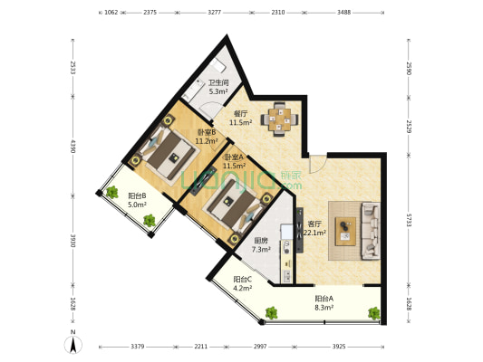 九里苑(星辰一巷) 2室2厅1卫 114平方