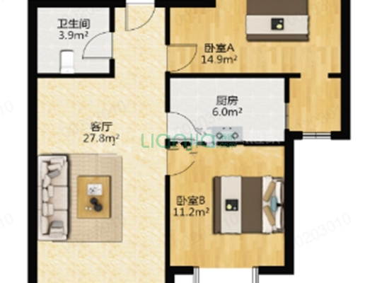 小区环境好 全南两居  带装修 低楼层 适合孩子老人-户型图