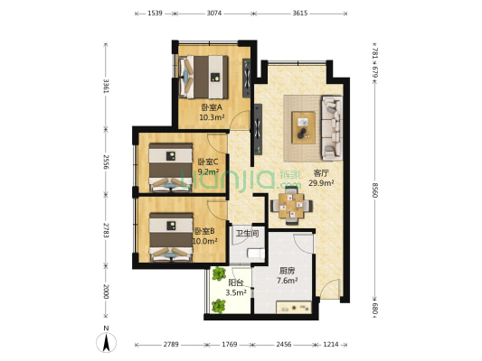 通用时代国际社区 3室1厅1卫 87平方