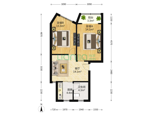 家化小区 2室1厅1卫 71平方