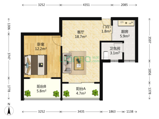 蜂巢小区 1室1厅1卫 58平方