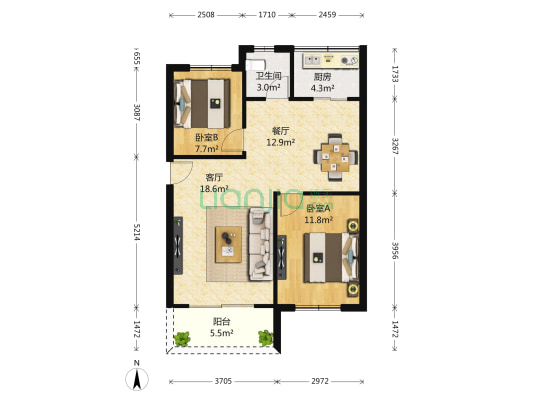 愉园新村 2室2厅1卫 82平方