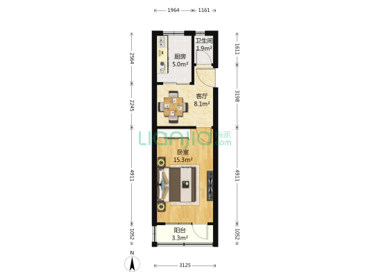 北沙沟 1室1厅1卫 44平方