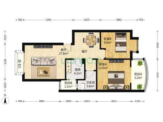 郦景东城 2室1厅1卫 81平方