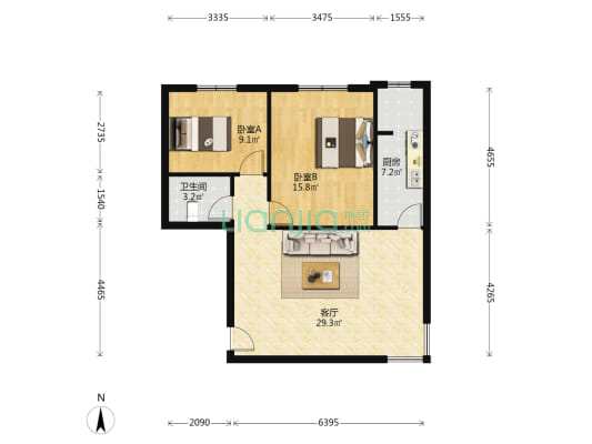 富力花园 2室2厅 东-户型图