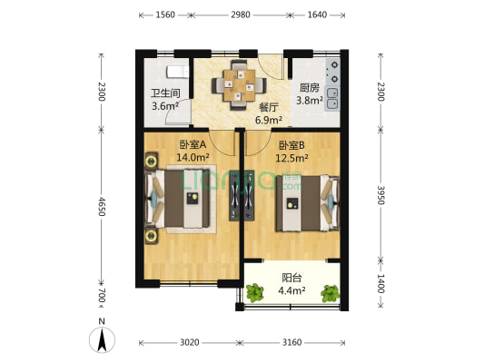 德华一村 2室1厅1卫 55平方