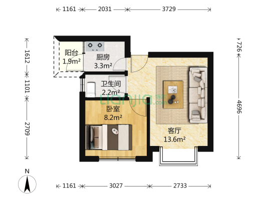 经天路3号 1室1厅1卫 39平方