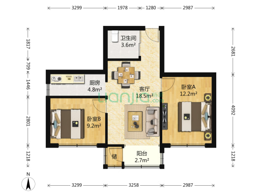 长白新城 2室1厅1卫 75平方