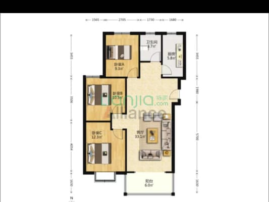 平安D区大三居南北通透房本满五唯一无抵押-户型图