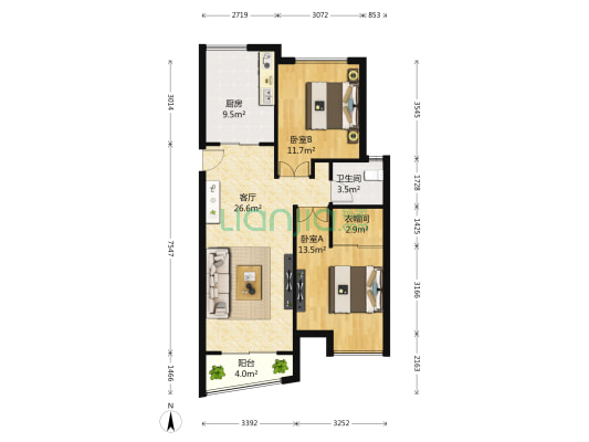 时代城翡翠赏 2室1厅1卫 105平方