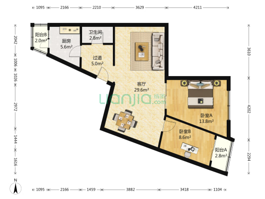 新秀街（新起屯商圈） 2室1厅1卫 95平方