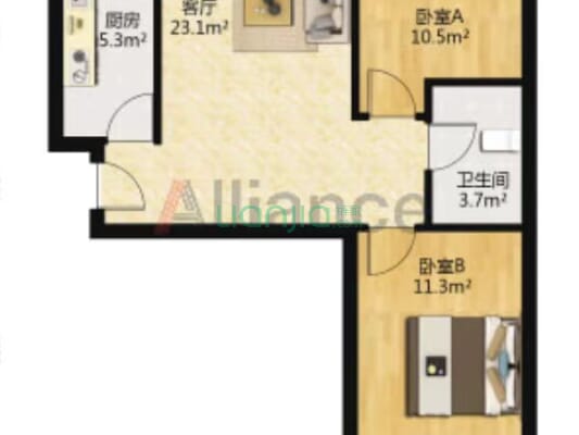 开发区  京中美居 精装两居室  房本满二-户型图