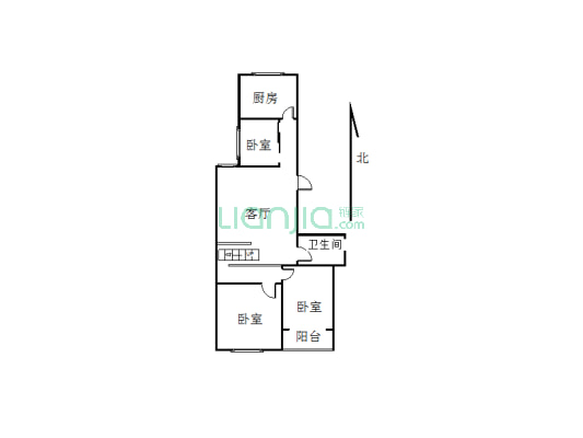 康达彩虹小区，有证，错层大两室,餐厅可放一张床-户型图