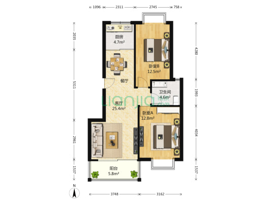 星海大第 2室1厅1卫 89平方