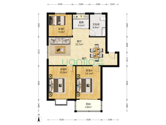 远洋花园 3室1厅1卫 0平方