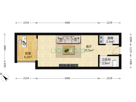 自由港 1室1厅1卫 57平方