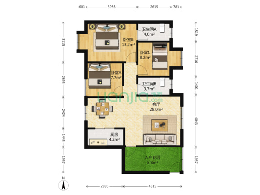 碧苑花园C区 3室1厅2卫 97平方