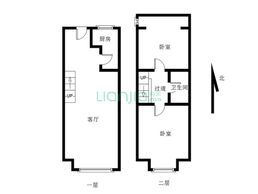 鹏渤印象城牛津花园 2室1厅 南 北-户型图