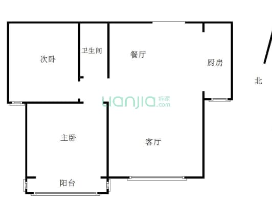 房子是中间楼层，全阳正规大两居，无遮挡-户型图