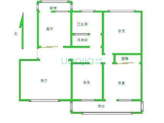 帅府小区 3室2厅 北-户型图