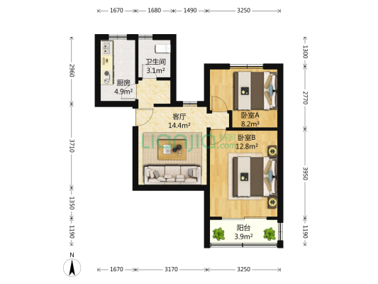 中虹家园 2室1厅1卫 71平方