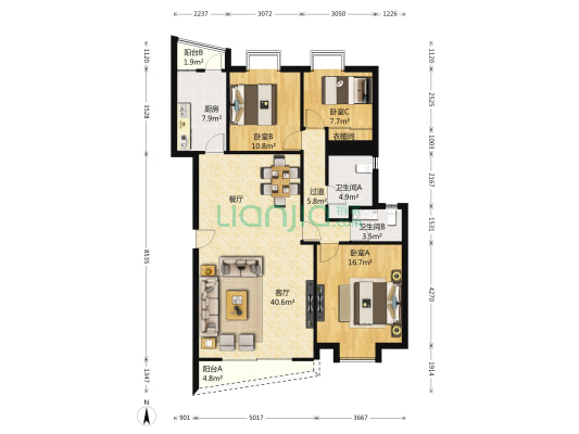 伟鹏苑 3室1厅2卫 139平方