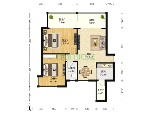 汇融悉尼湾库吉岛一期 2室1厅1卫 94平方