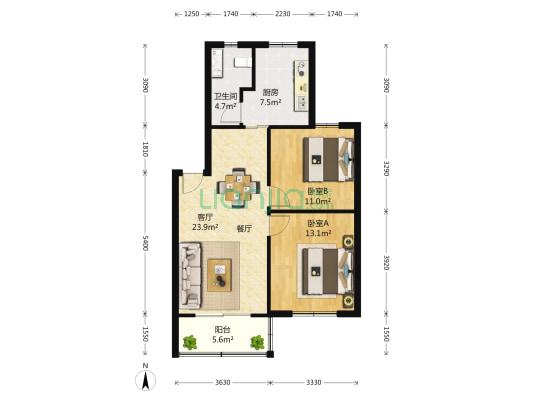 思凡馨苑 2室2厅1卫 81平方