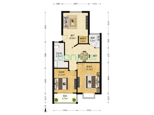 聚福园一期 2室1厅1卫 88平方