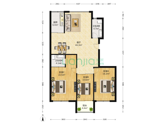 君悦丽景 3室1厅2卫 139平方